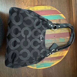 Coach Black Signature Dot-Circle Shoulder Hobo